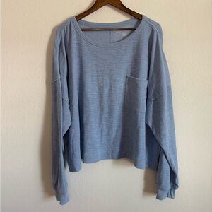 NWT Aerie Boyfriend Carolina Blue Oversized Pocket Long Sleeve Shirt Size XXL